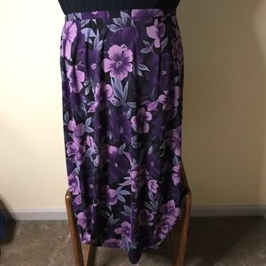 Requirements Purple/Black Floral Midi A-line Skirt